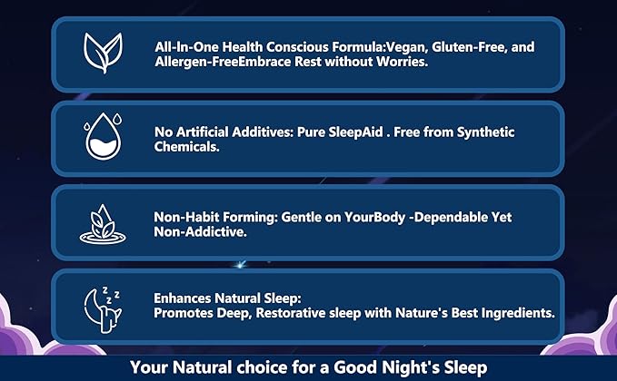 Natural Sleep Aid Gummies - Melatonin Free Supplement - Sleep+ Gummies for Adults - Promote Deep Restful Sleep Naturally Relaxing (60count)