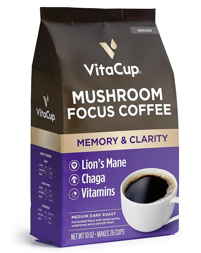 Vitacup Focus Mushroom Ground Coffee &amp Keto + Collagen Vanilla Coffee Creamer Bundle for Immune Support &amp Focus Cognitive Support 10oz ground coffee &amp 10 oz Creamer Powder Bag