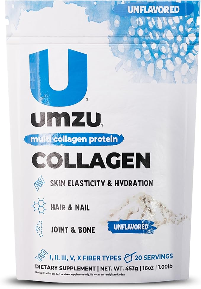 UMZU zuCollagen Multi Collagen Protein Powder Unflavored – 5 Collagen Types I II III V X – High Protein Low Calorie Supplement for Hair Growth Skin Elasticity Joint Health and Daily Recovery Support