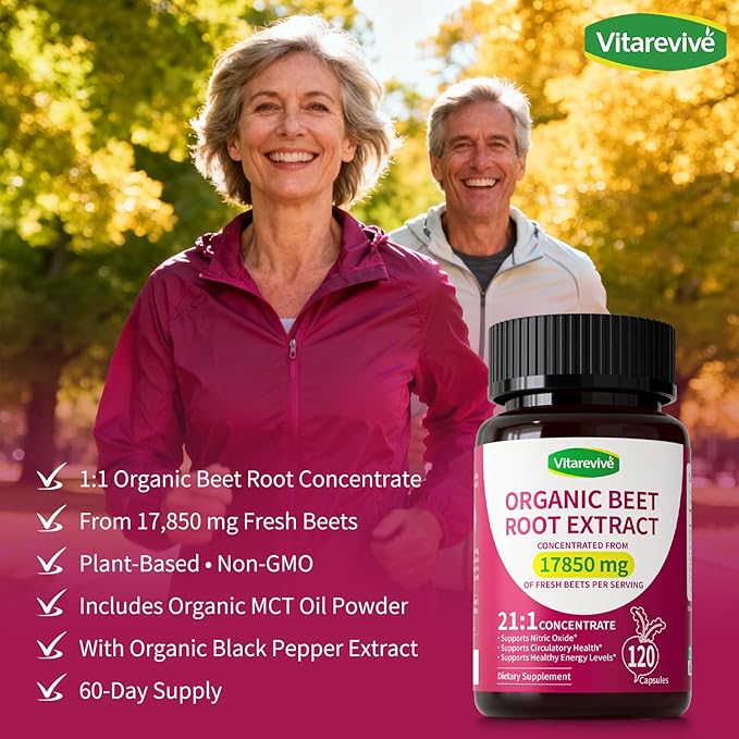 Organic Beet Root Capsules with Beetroot Extract 17850mg 21:1 Concentrated Beetroot Supplement Supports Circulation and Nitric Oxide from Beet Root Powder Extract 120 Count