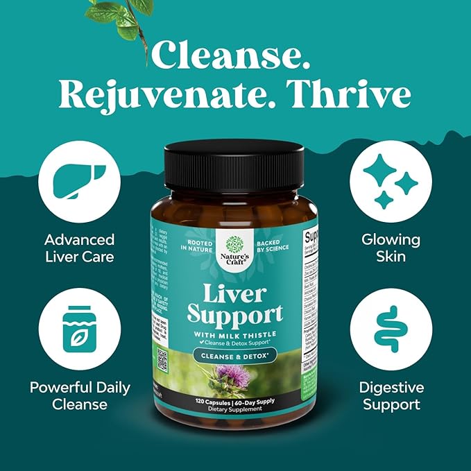 Liver Cleanse Detox &amp Repair - Herbal Liver Support with Ginger Root Choline &amp Dandelion Root - Milk Thistle Supplement for Digestion &amp Immune Health - Silymarin Beetroot &amp Artichoke