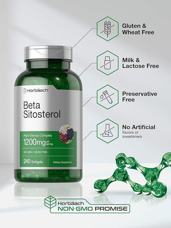Horbäach Beta Sitosterol 1200mg | 240 Softgel Capsules | Mega Strength | Plant Sterols Complex | Non-GMO Gluten Free Supplement