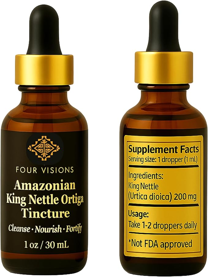Four Visions Stinging Nettle Tincture (King Nettle) – Organic Liquid Herbal Supplement for Immune Support Prostate Health Hormone Balance &amp Daily Detox – Ortiga Verde Orgánica – 2 oz