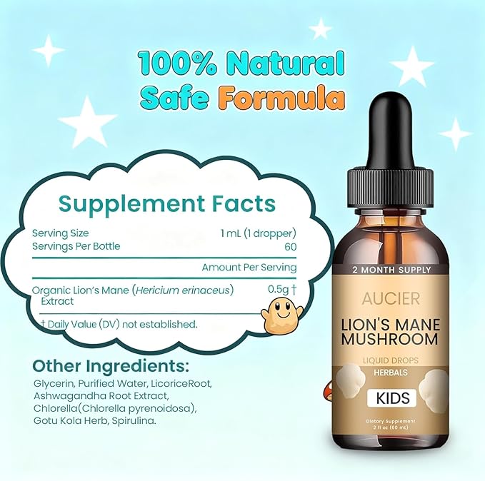 Lions Mane for Kids | Speech Delay Supplement for Kids &amp Toddlers | Lion’s Mane Mushroom for Speech Therapy &amp Cognitive Support – Easy-Take Liquid (1PCS)