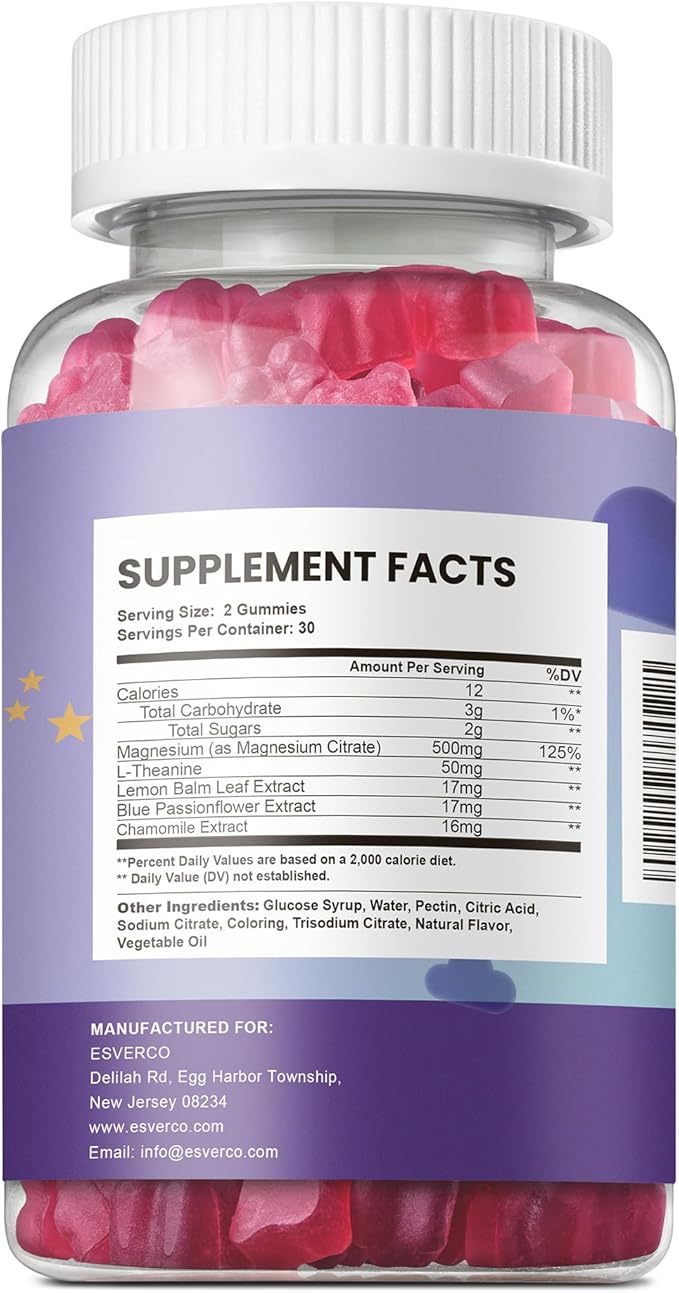 Sleep Gummies 500mg Magnesium Citrate High Absorption Magnesium Gummies with L-Theanine and Herbal Blend for Sleep Mood Relaxation for Adults Vegan Grape Flavor 120 Count