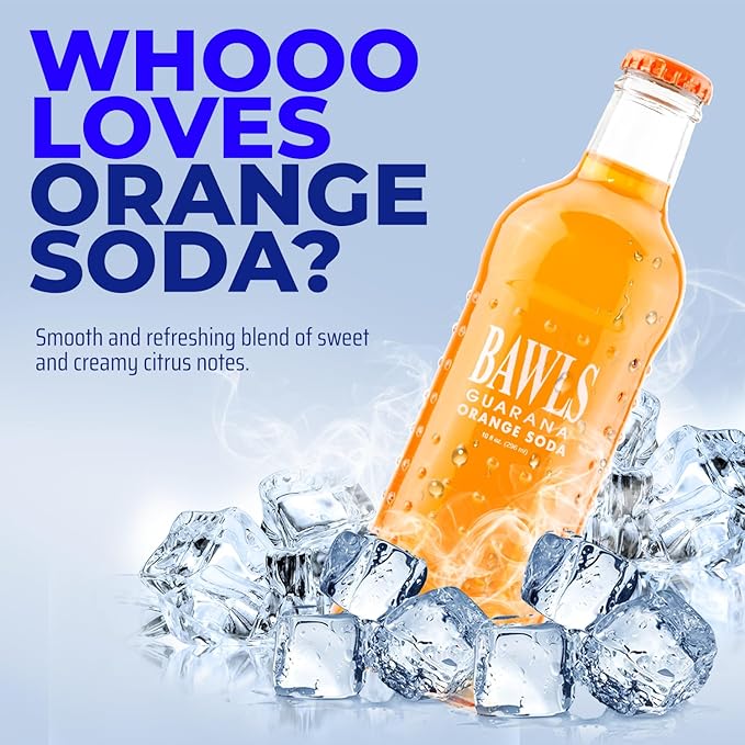 BAWLS Guarana Mandarin Orange BAWLS Guarana Drink Guarana Soda Guarana Fueled Soda for Energy High Energy Caffeinated Drink 10oz 24 Pack Glass Bottles