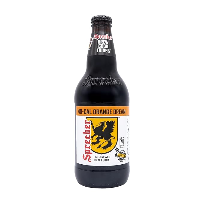 Sprecher Low-Calorie Orange Dream Soda in 16 fl oz Glass Bottles (12 Pack) Fire-Brewed Craft Soda Made with Real Honey Handcrafted Low-Cal Orange Cream Soft Drink
