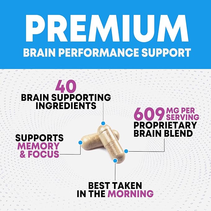 Brain Memory Supplement Pills - 3X Strength Nootropics for Concentration Clarity &amp Focus Support - Brain Health Cognitive Vitamins with Bacopa Phosphatidylserine &amp DMAE Brain Booster - 240
