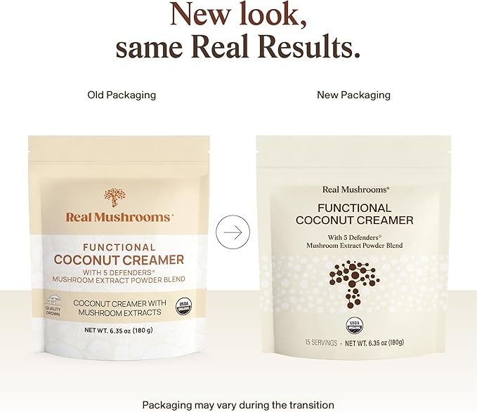 Real Mushrooms Functional Coconut Creamer with Reishi Lucuma &amp Ceylon Cinnamon – Organic Dairy-Free – Vegan Coffee Creamer for Smoothies &amp Drinks – 90 Servings Organic Cream Coconut Powder