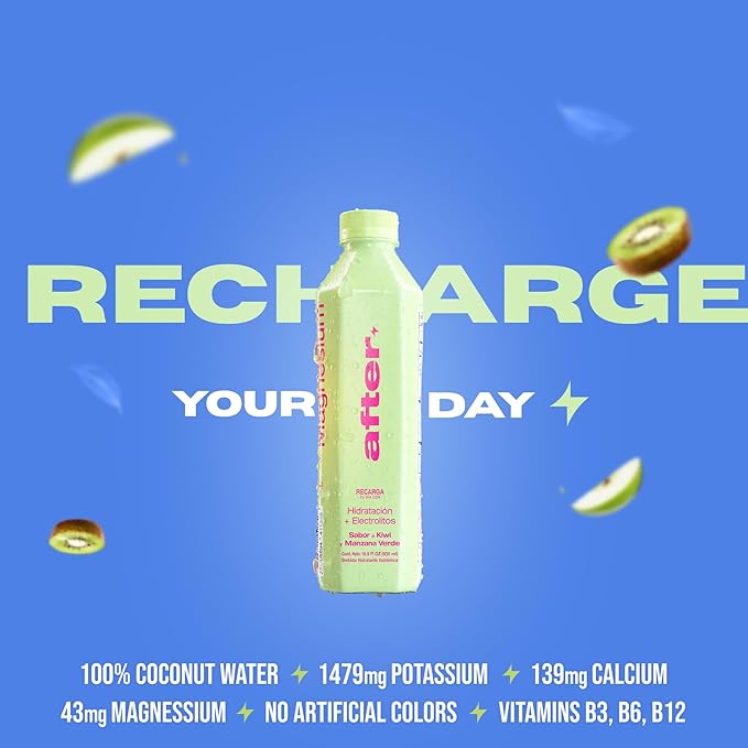 AFTER Electrolyte Drink Kiwi &amp Green Apple Flavor Electrolytes Hydration Drink 12 Pack 16.9 fl oz Bottles