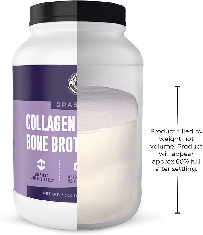 Left Coast Performance Collagen Bone Broth Powder 2lb Bone Broth with Grass Fed Collagen Peptides. Unflavoured Grass Fed Hydrolyzed Beef Zero Carb Dairy Free Protein Powder. 64 Servings