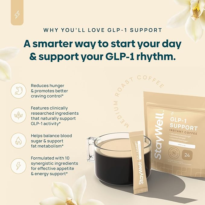 Slim Coffee GLP-1 Supplement | GLP 1 Booster to Control Appetite and Cravings | Great Tasting Metabolic Support - Coffee Bean Extract Green Tea Yerba Mate (Vanilla)