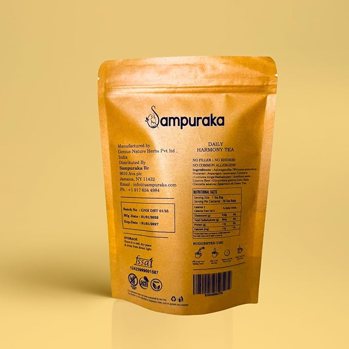 Sampuraka Daily Harmony Tea - Traditional 8-Herb Blend 30 Premium Pyramid Sachets with Ashwagandha &amp Spearmint (2)