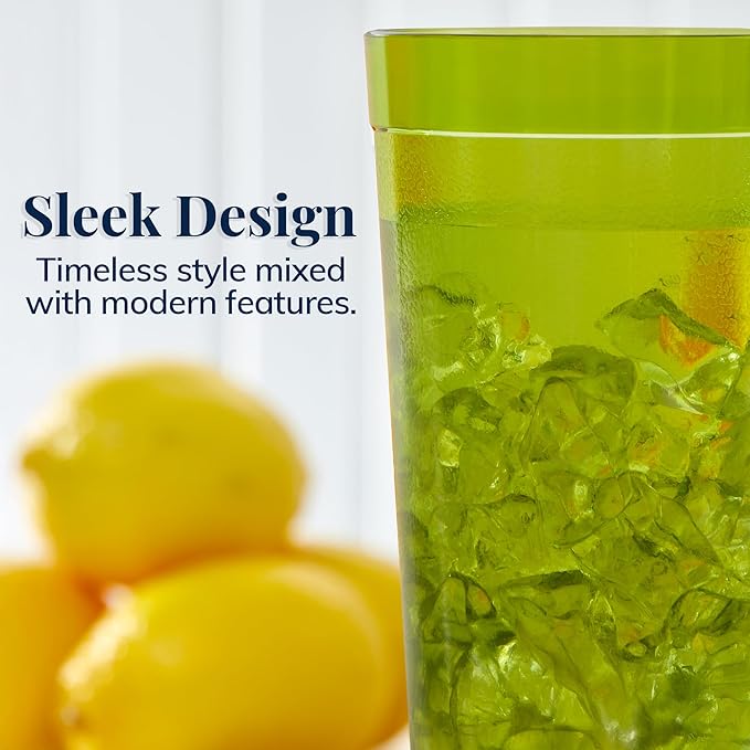 US Acrylic Cafe Plastic Reusable Tumblers (Set of 16) 20-ounce Water Cups Assorted Colors | Restaurant Style Drinking Glasses Value Set Stackable BPA-free Made in the USA | Top-rack Dishwasher Safe