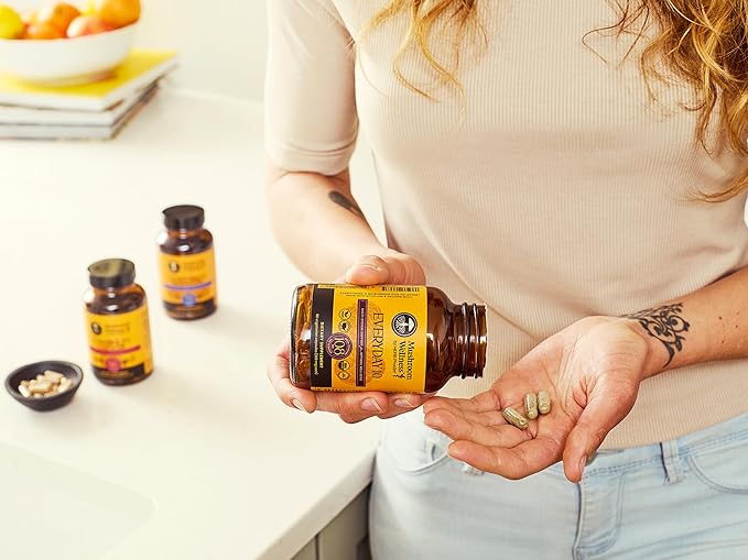 Mushroom Wellness Everyday 10: Organic 10-in-1 Mushroom Capsules with Lion's Mane Shiitake Reishi Turkey Tail &amp More Mushroom Powder Supplement Immune &amp Nervous System Support 90 Vegan C