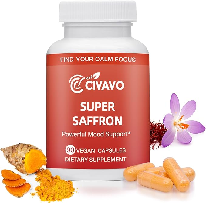 Super Saffron Supplements for a Happy Mind &amp Body - with Pure Optimized Organic Saffron Extract 30mg Curcumin &amp Zinc - Vegan Non-GMO Pills Support Focus Mood Eye Health for Women &amp Men