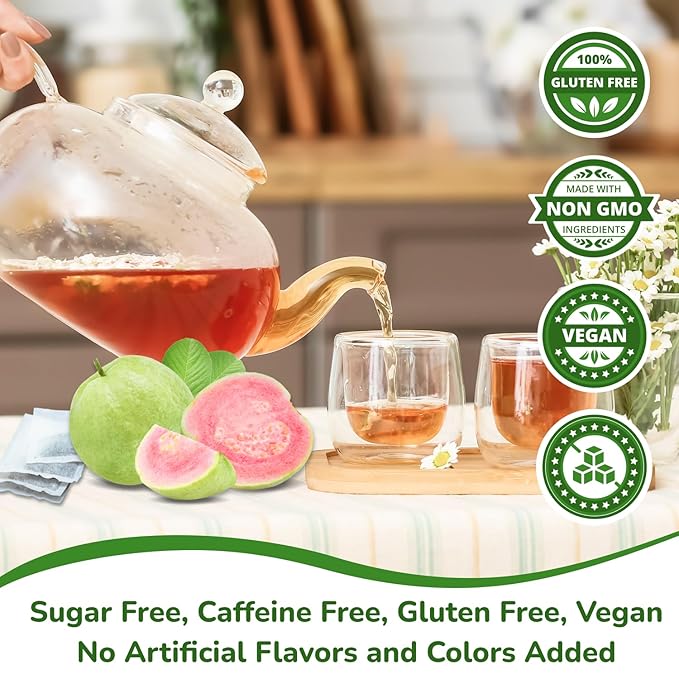 VIDA FARM 125 Premium Guava Leaf Tea Bags Zero Sugar Tea Handpicked 100% Pure and Natural Guava Leaves Non-GMO No Caffeine Gluten-Free Vegan