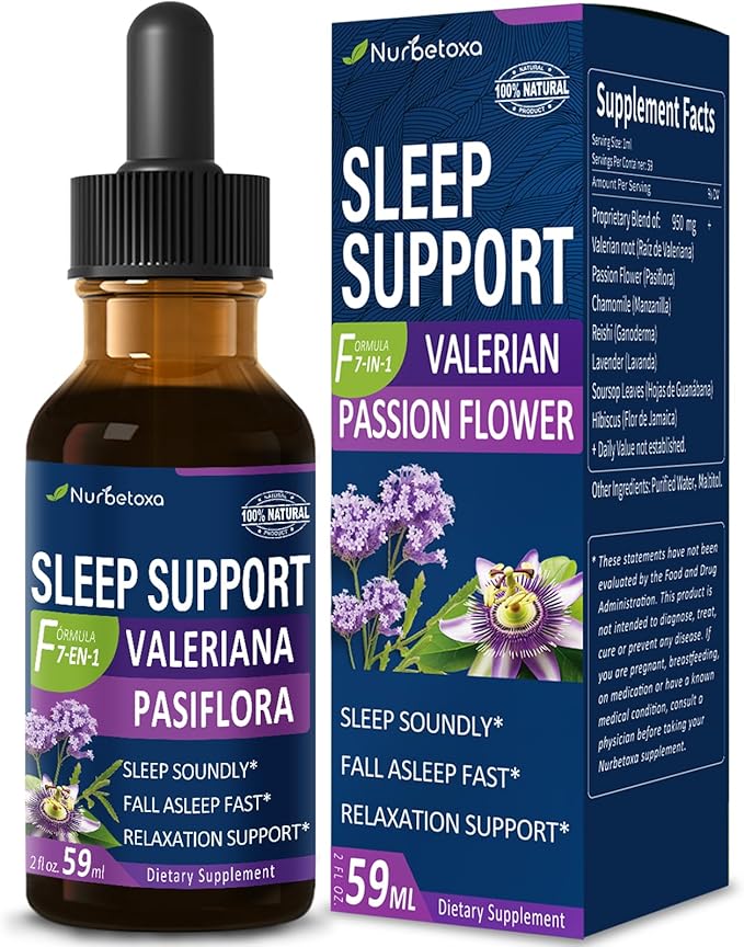 Valerian Sleep Support Drops Gotas de Pasiflora y Valeriana y Lavanda para Dormir Profundamente rapido. Passion Flower &amp Lavender Extract Liquid Tincture for Fast and Sound Sleep. 2oz