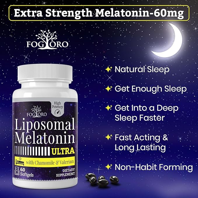 Fogoro Melatonin 60mg-Fall Asleep Faster Stay Asleep LongerHigh Dose 60 Count(pack of 2)