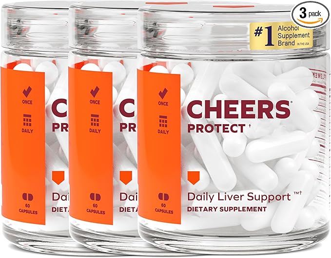 Cheers Protect | Daily Liver Supplement for Drinkers with L-Cysteine + DHM | Increase Glutathione Levels | 90 Doses | Cysteine Dihydromyricetin Milk Thistle Prickly Pear B-Vitamins Ginger