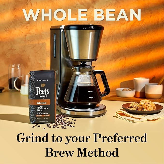 Peet's Coffee Dark Roast Whole Bean Coffee Bundle - Major Dickason's Blend and French Roast 36 Ounces (2 Bags of 18 Ounces)