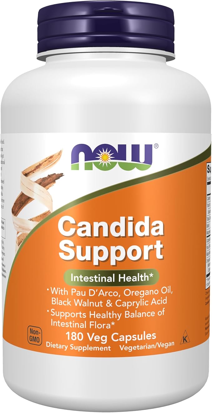 NOW Foods Supplements Candida Support with Pau D'Arco Oregano Oil Black Walnut &amp Caprylic Acid 180 Veg Capsules