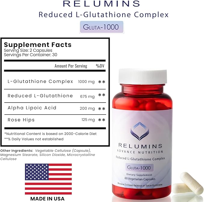 Relumins Premium Collagen &amp Gluta-1000 Bundle - 10 Sachets of Marine Collagen (Blueberry Flavor) + 60 Vegetarian Capsules - Supports Skin Care &amp Wellness