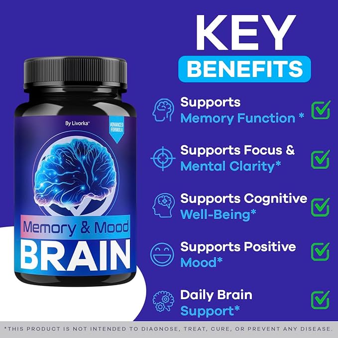 (3 Pack) Memory Mood and Brain Capsules - Official Daily Support Brain Health Supplement Pills Advanced Formula Memory &amp Mood Brain &amp Memory Focus Reviews 180 Capsules for 3 Months