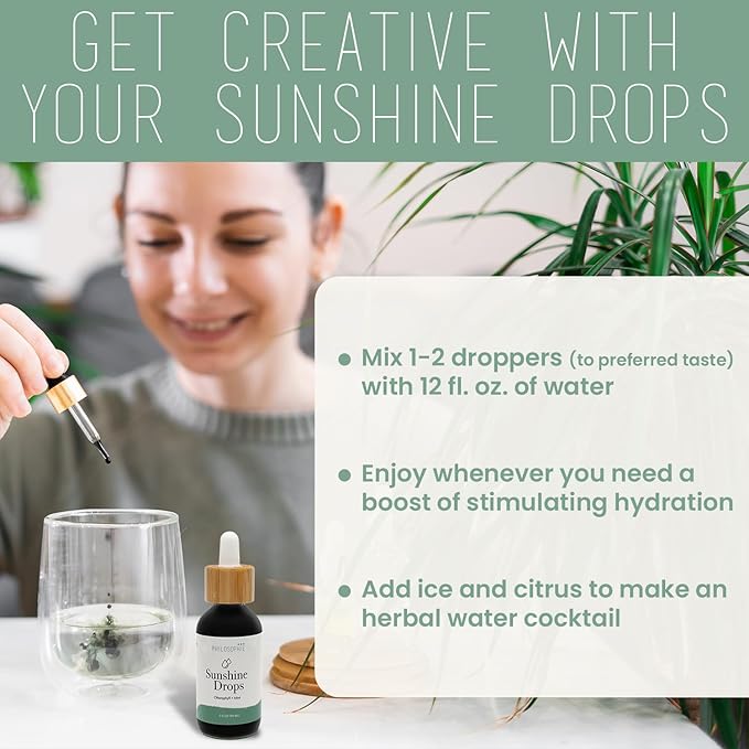Philosophie Liquid Chlorophyll Sunshine Drops for Water | Organic Chlorophyll Drops with Mint for Detox Internal Deodorant &amp Energy Boost | Natural Vegan Supplement Non-GMO 2oz