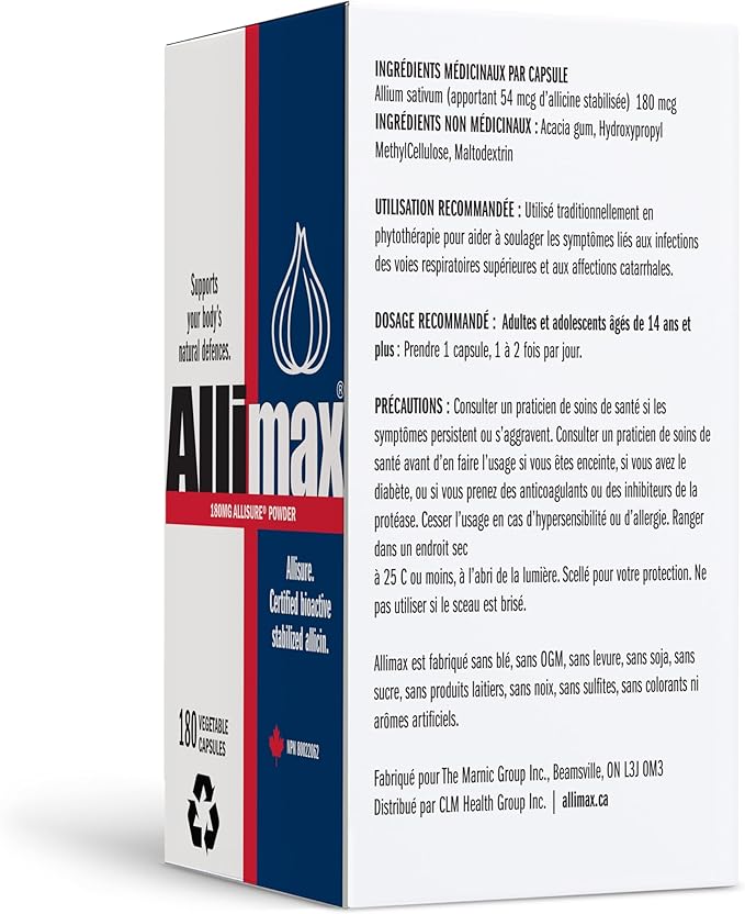 Allimax 180mg 180 Capsules. Supports Your Body’s Immune Function Through Natural Allicin a Potent Organosulphur Compound Extracted from Clean and Sustainable Spanish Grown Garlic.