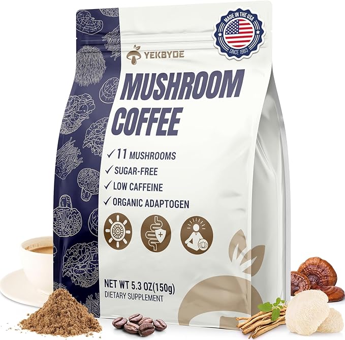 Mushroom Coffee 11 Superfood Mushrooms includes Lion's Mane Reishi Chaga &amp Ashwagandha Instant Mushroom Coffee Organic for Energy Memory Digestion &amp Detox Low Caffeine &amp Sugar Free