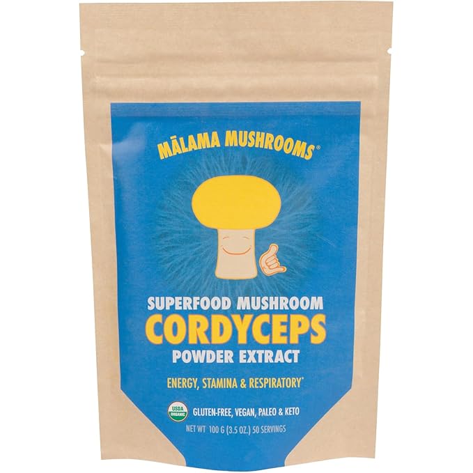 Cordyceps Extract Powder by Malama Organic Fruiting Body Cordyceps Mushroom Powder Superfood Adaptogenic Supports Energy Endurance &amp Mood 100 Servings