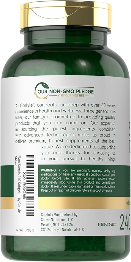 Carlyle Plant Sterols 1200 mg | 240 Ultra Potent Softgel Capsules | Non-GMO and Gluten Free Supplement | with Beta Sitosterol