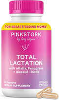 Pink Stork Total Lactation Supplement for Breast Milk Supply Organic Fenugreek and Alfalfa to Support Breastfeeding Milk Flow and Production Postpartum Essentials - 60 Capsules
