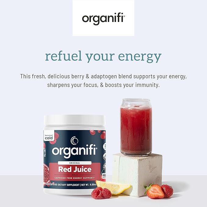Organifi Red Juice - Energy Powder Reduces Afternoon Crashes and Boosts Digestion and Immune System 30 Servings