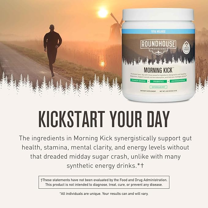 ROUNDHOUSE PROVISION Morning Kick Powder Supplement for Healthy Digestion Energy Levels and Overall Wellness 30 Servings (9.1 Ounce (Pack of 1) Watermelon Mint)