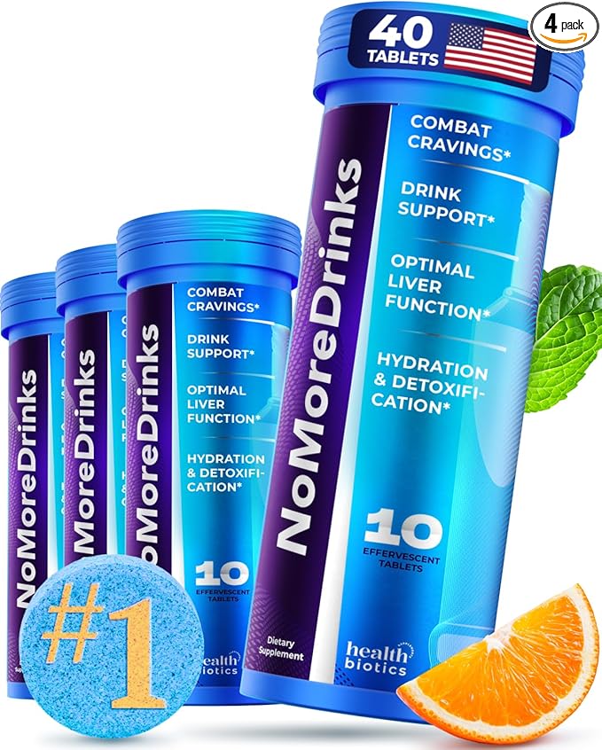 NoMoreDrinks Anti Alcohol Craving Supplement | Liver Detox &amp Combat Cravings | Energy Support Alcohol Replacement Drink | Organic Milk Thistle Supplement &amp Dandelion Root &amp 5HTP | (40) Ene