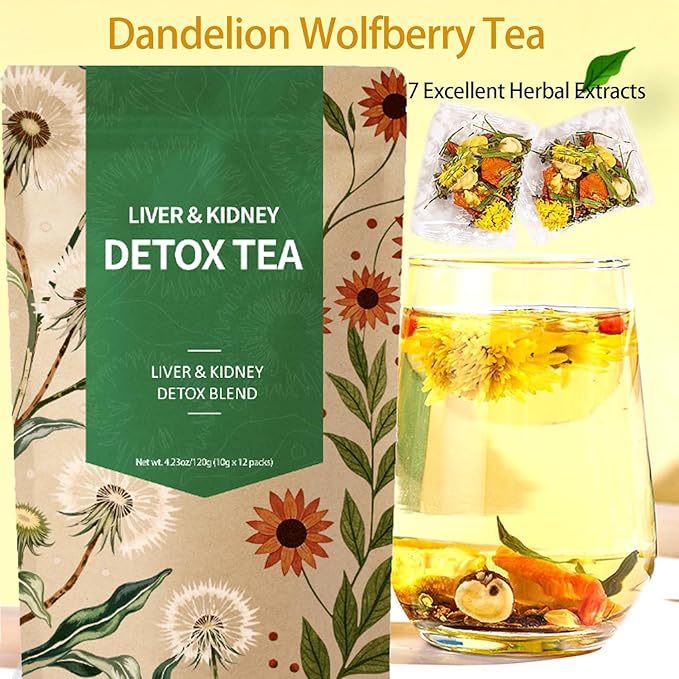 Liver &amp Kidney Detox Tea - Dandelion Wolfberry Tea 7 Herbal Ingredients Blend Goji Berry Chrysanthemum Chinese Cassia Seed Kidney Cleanse (2)