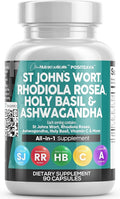 Clean Nutraceuticals St Johns Wort Rhodiola Rosea Holy Basil Ashwagandha - Mood Support for Women and Men with Vitamin C &amp Black Pepper Extract - 90 Caps