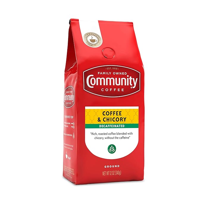 Community Coffee Coffee and Chicory Decaf 36 Ounces Medium Dark Roast Ground Coffee 12 Ounce Bag (Pack of 3)