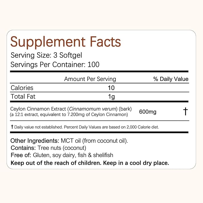 Ceylon Cinnamon Made with Mct Oil | Ceylon Cinnamon Capsules | Ceylon Cinnamon Equivalent with Mct Oil | Non-GMO Gluten Free Highly Bioavailable - 300 Softgels (2 PCS)
