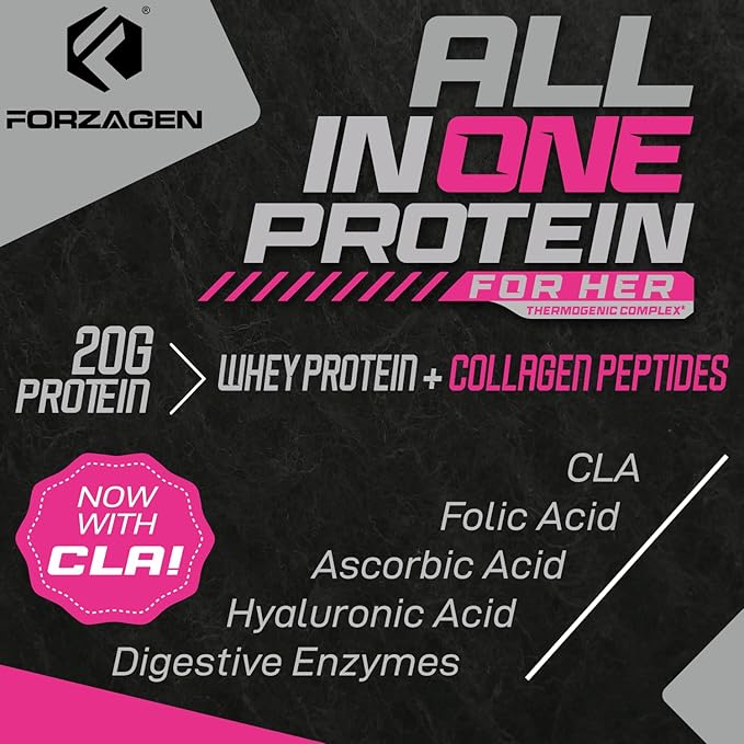 Forzagen All in One Protein for Her | Women’s Protein Powder with Multi Collagen Peptides | Hydrolyzed Collagen Supplement Gut Health Great for Pre &amp Post Workout | Vanilla 30+ Servings