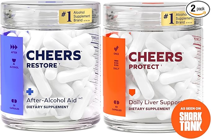Cheers Liver Combo | Restore + Protect | Support Your Liver &amp Feel Better After Drinking | DHM L-Cysteine Milk Thistle Prickly Pear B-Vitamins | 12 Doses Restore 30 Doses Protect | Supplement