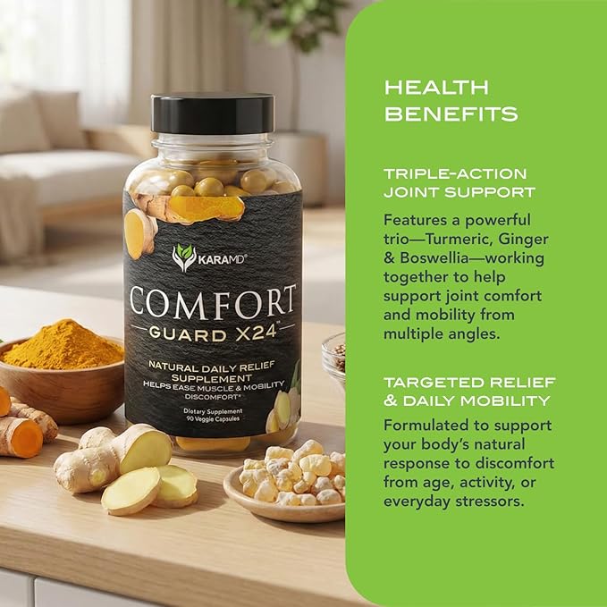 KaraMD Comfort Guard X24 | Joint &amp Movement Support Supplement | Turmeric Curcumin Boswellia &amp Ginger | Ease Muscle Discomfort &amp Joint Stiffness | Non-GMO Gluten Free &amp Vegan Friendl