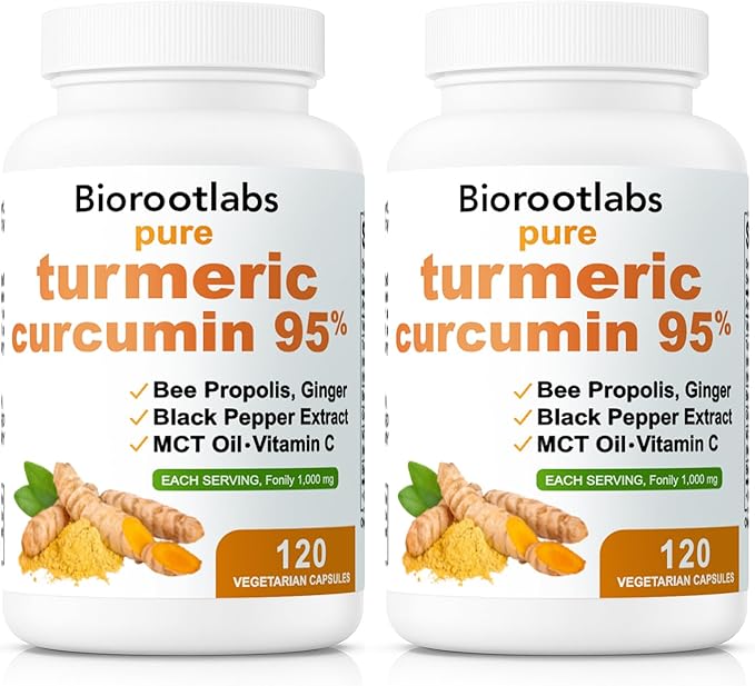 Biorootlabs Turmeric Curcumin Supplement 1000mg Biorootlabs Pure Turmeric Curcumin 95 6-in-1 Turmeric Curcumin Capsules with Bee Propolis Ginger Mct Oil Fat Soluble Vitamin C &amp Black Pepper (