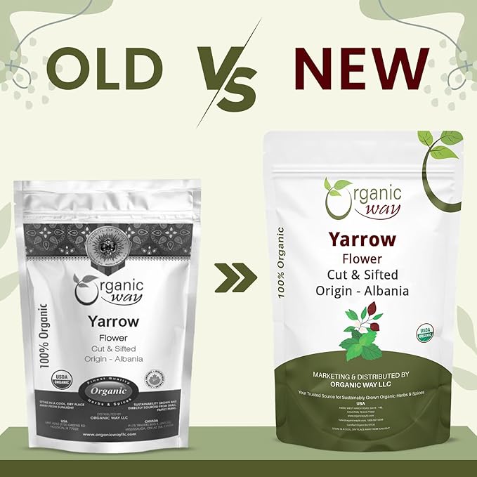 Organic Way Yarrow Flower Cut &amp Sifted (Achillea millefolium) - Herbal Tea | European Wild-Harvest | Kosher &amp USDA Certified | Vegan Non-GMO &amp Gluten Free | 100% Raw from Albania (1LBS /