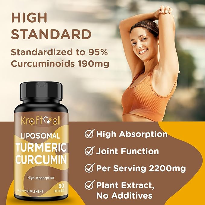 Liposomal Turmeric Curcumin 2200 mg with Black Pepper for Enhanced Absorption and Joint Support 60 softgels (2 Bottles)