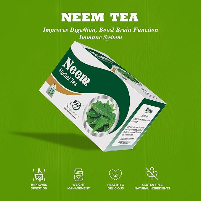 HERBOGANIC Neem Herbal Tea - Digestion Support and Immune Boost | Refreshing and Delicious Blend | Natural Ingredients | 60 Tea Bags