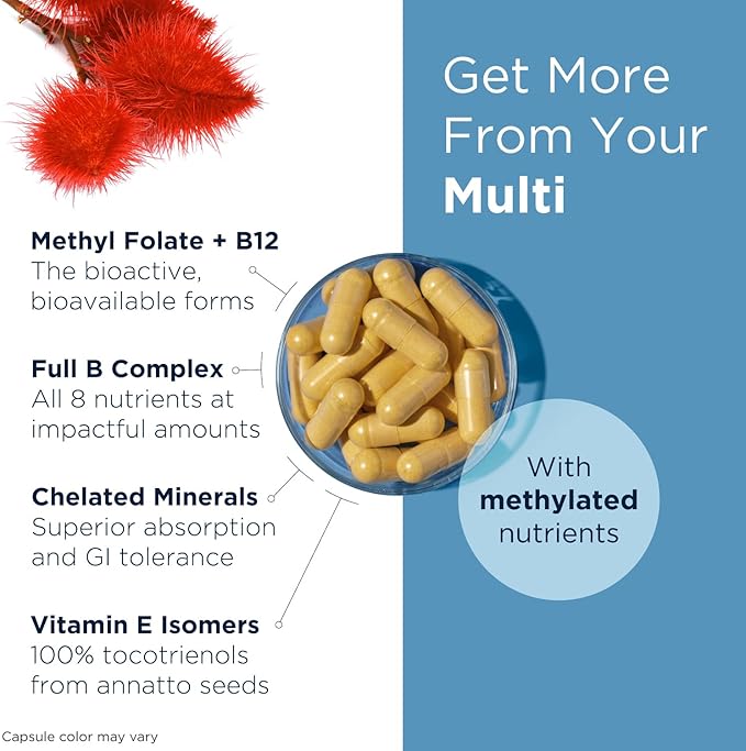 Designs for Health Methylated Multivitamin for Women &amp Men - Twice Daily Multimineral Supplement &amp Multivitamin Without Iron + Methylated B12 and Folate Vitamin C K D E + More (60 Capsules