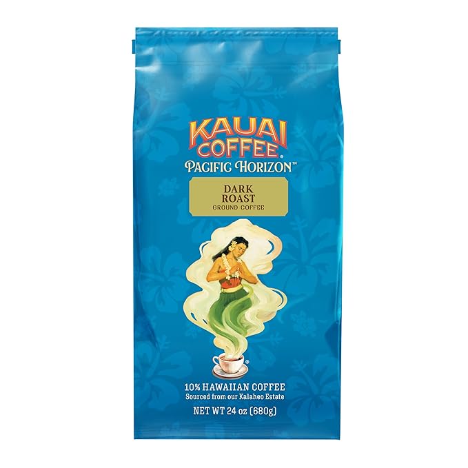 Kauai Coffee Ground Coffee – Smooth Rich Dark Roast – Nutty Notes with Chocolate Overtones – Arabica Coffee 10% Hawaiian with No Bitterness – Koloa Estate 1 Pack of 24oz